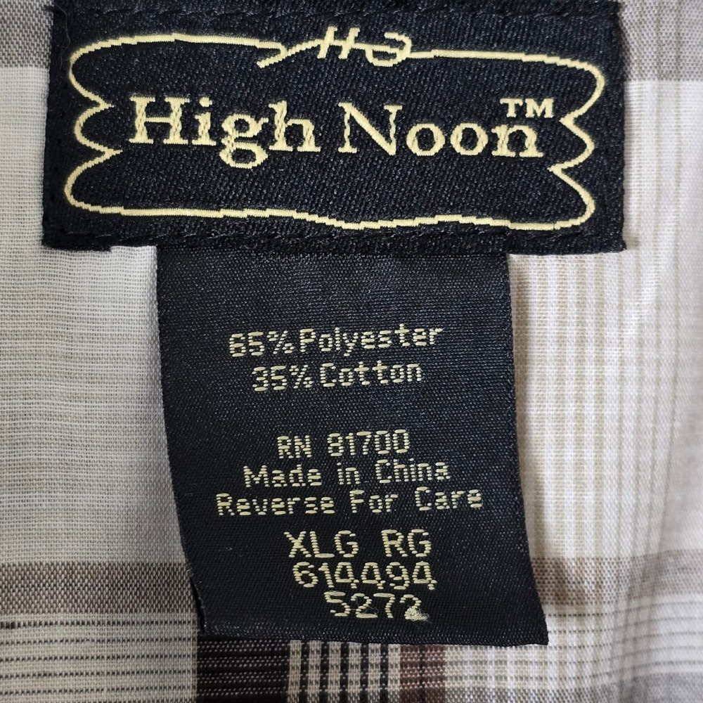 High Noon Shirt Western Pearl Snap Mens XL Brown Plaid Cowboy Rodeo Rancher - Picture 6 of 8